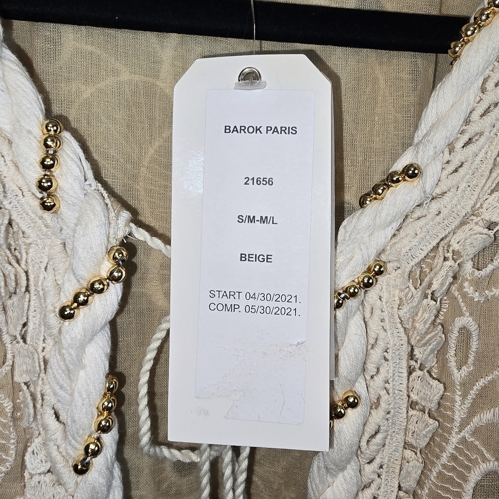 Gipsy Queen Barok Paris Boho Eyelet Lace Embroidered Open Tie-Front Cardigan Tan - Picture 13 of 16